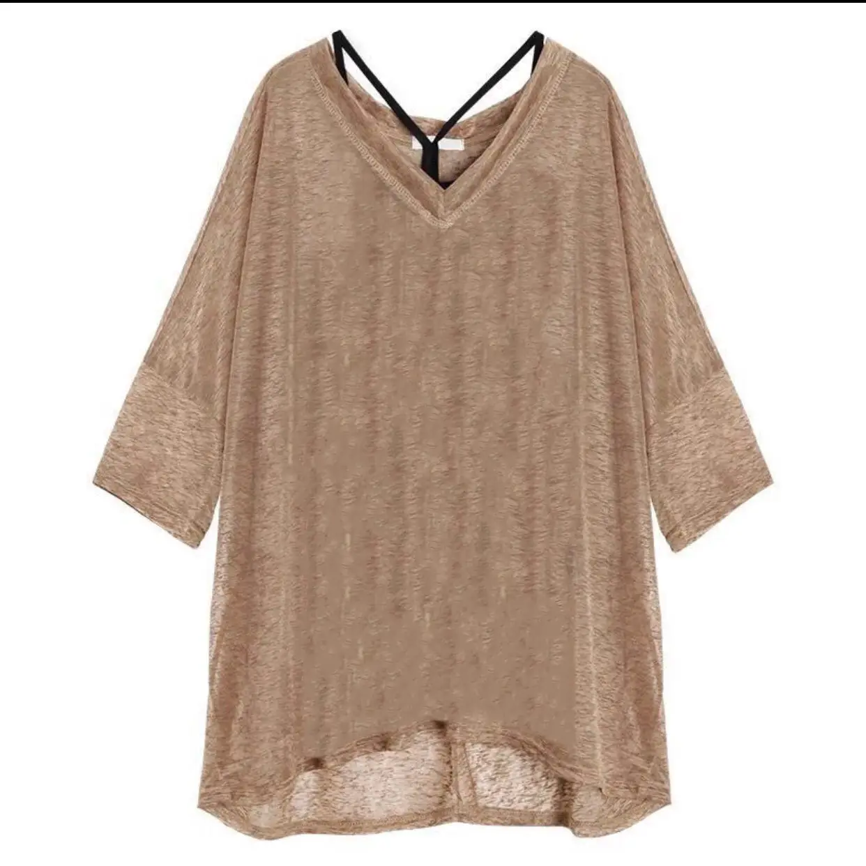 Plus Size V-Neck Printed Shorts Top Set Brown — feature 24
