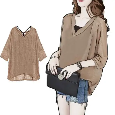 Plus Size V-Neck Printed Shorts Top Set Brown — feature 25