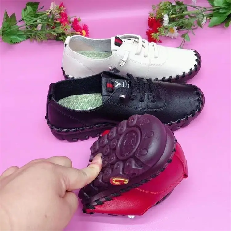 Soft Leather Single-layer Shoes Summer Comfortable Flat Lace-up Shoes for Moms Wide and Chubby Feet Beef Sole Soft Bottom Middle-aged Women's plus size Shoes — feature 6