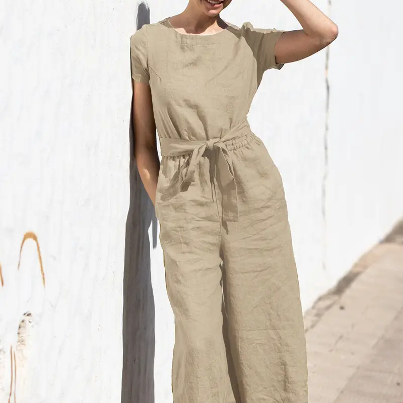 Women's Brown High Waist Slim Pants Set Summer Casual - Image 11