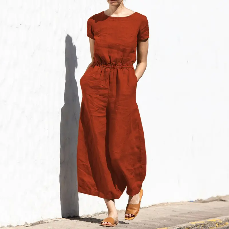 Women's Brown High Waist Slim Pants Set Summer Casual - Image 8