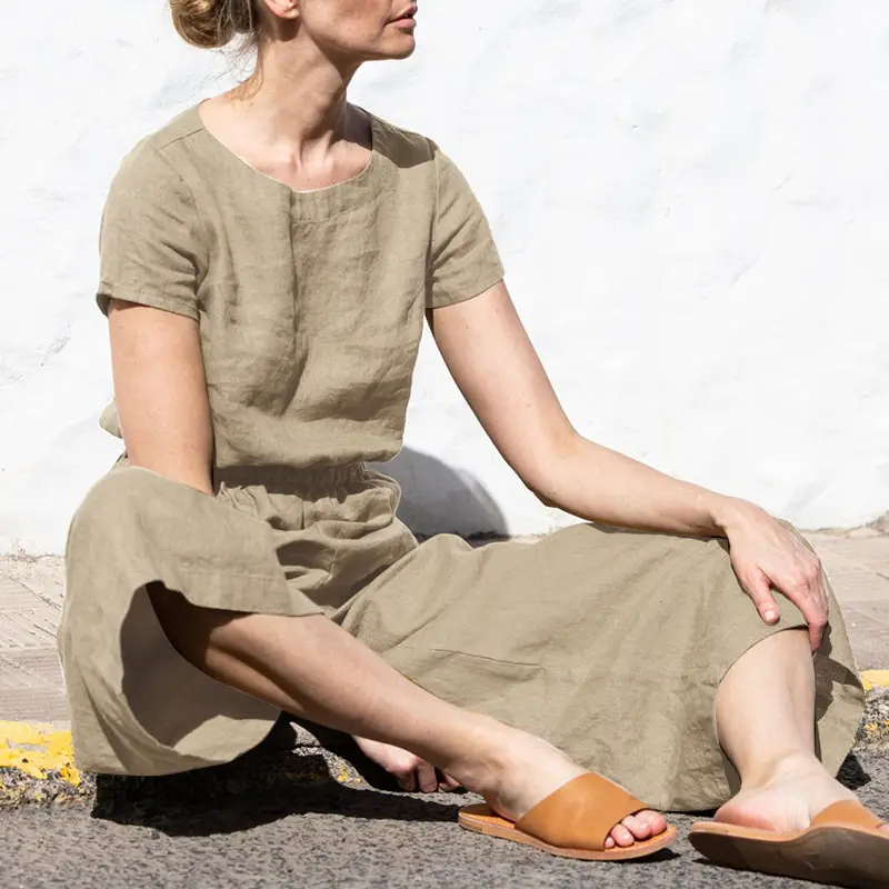 Women's Brown High Waist Slim Pants Set Summer Casual — feature 11