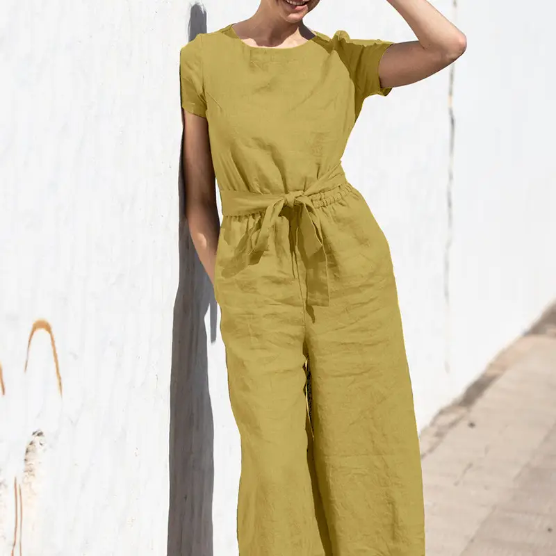 Women's Brown High Waist Slim Pants Set Summer Casual — feature 13