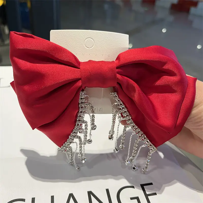 Elegant Satin Bow Head Clip with Crystal Dangles — feature 4