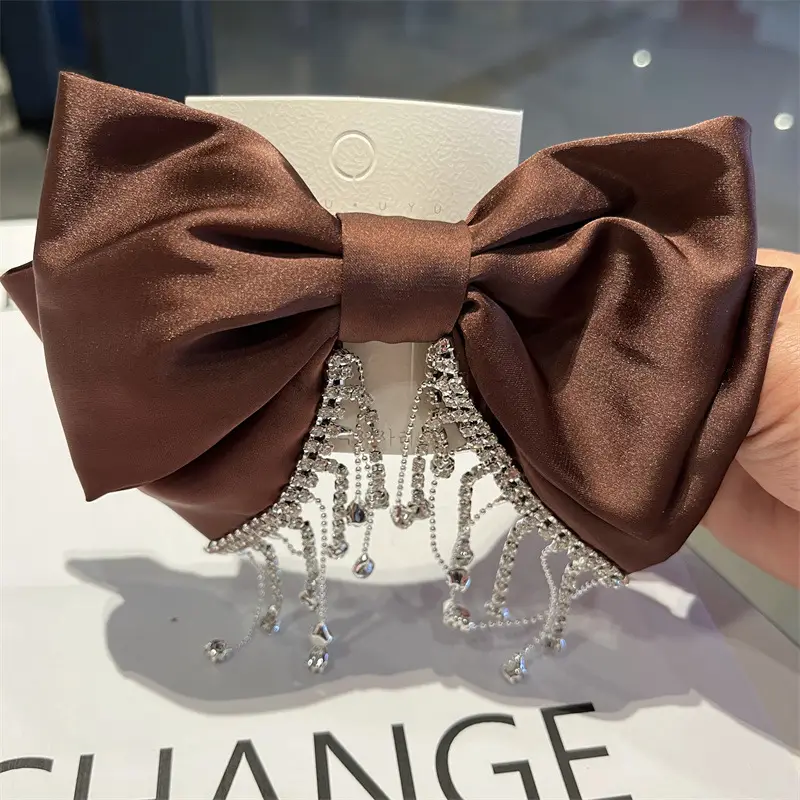 Elegant Satin Bow Head Clip with Crystal Dangles — feature 5