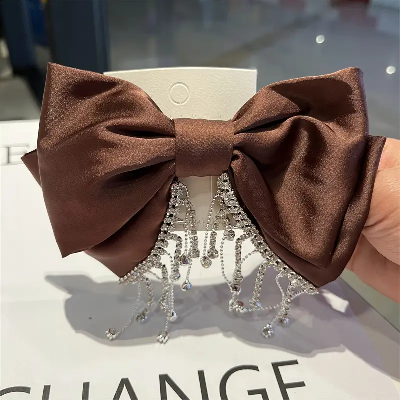 Elegant Satin Bow Head Clip with Crystal Dangles — feature 6