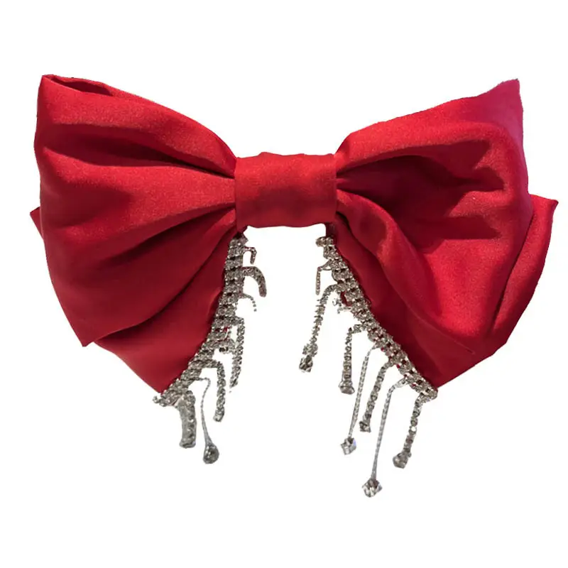 Elegant Satin Bow Head Clip with Crystal Dangles — feature 7