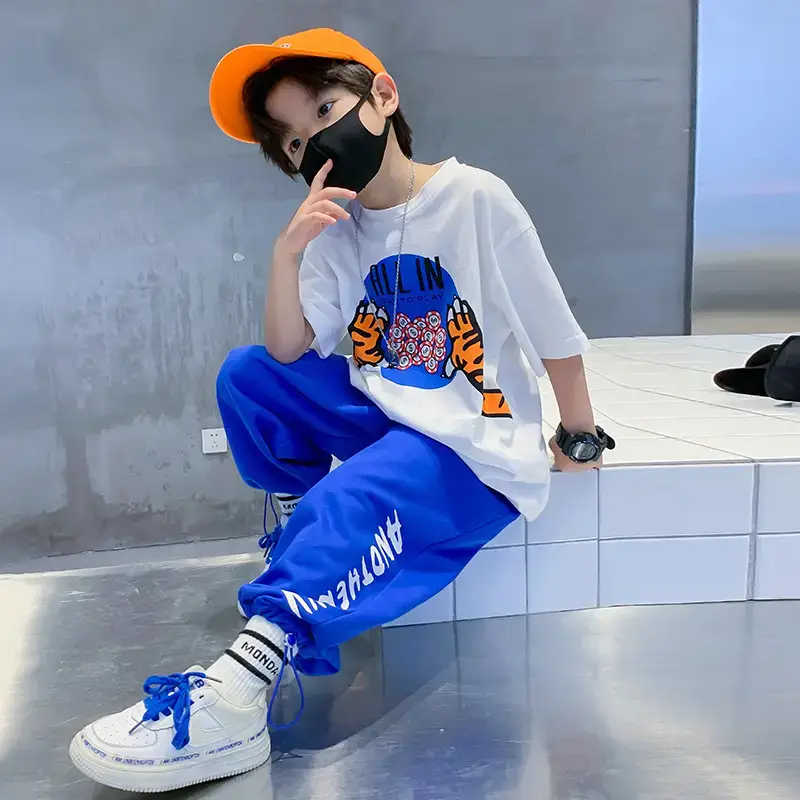 Kids Cartoon Money T-Shirt Blue Pants Summer 2024 - Image 3
