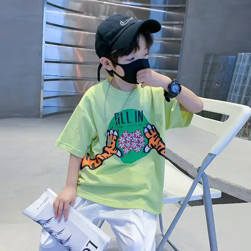 Kids Cartoon Money T-Shirt Blue Pants Summer 2024 - Image 2