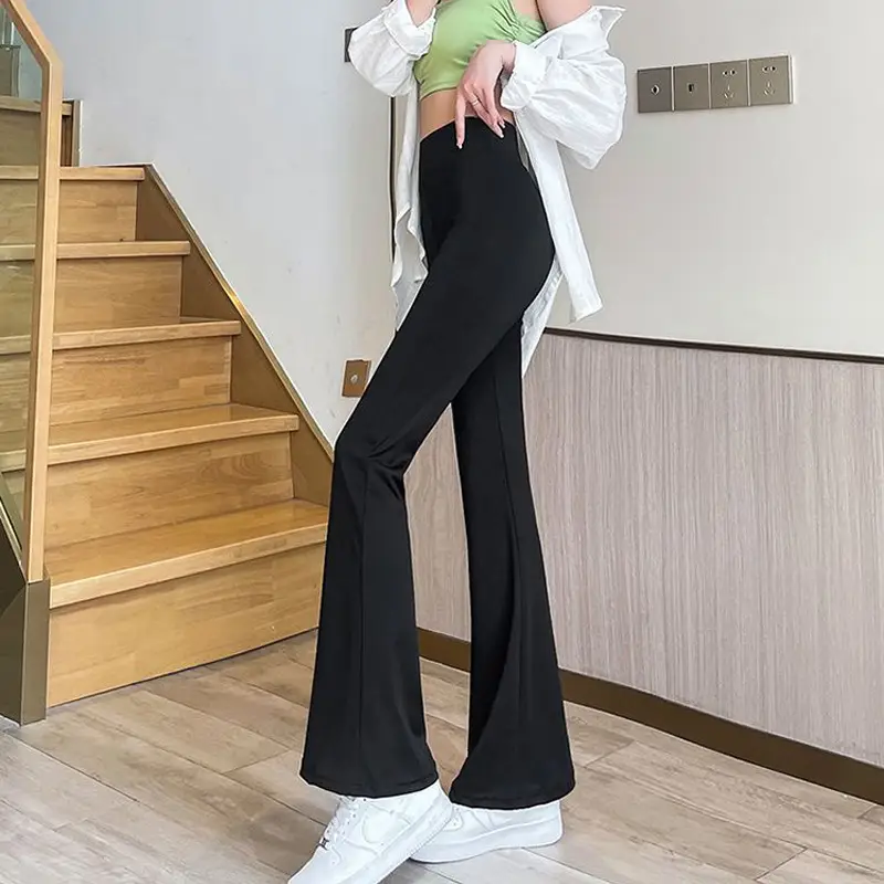 Black Micro-Flared High-Waist Leggings for Women 2024