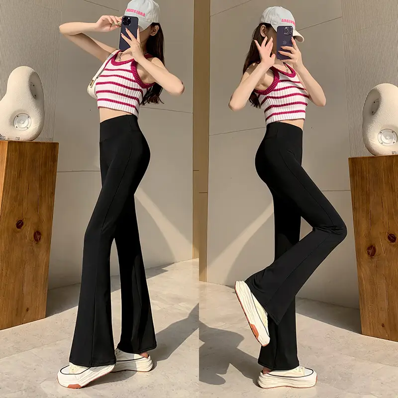 Black Micro-Flared High-Waist Leggings for Women 2024