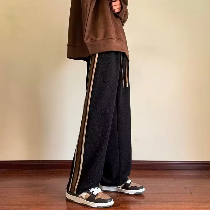 Men's Black Striped Loose Fit Straight Leg Pants - Image 4