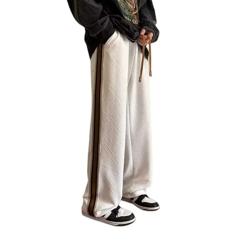 Men's Black Striped Loose Fit Straight Leg Pants - Image 7