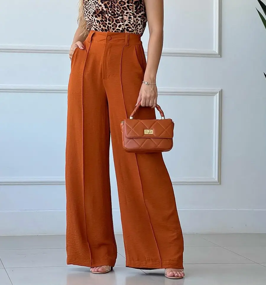 Women's Wide Leg Elastic Waist Pants Green Loose Pleated Casual — feature 10