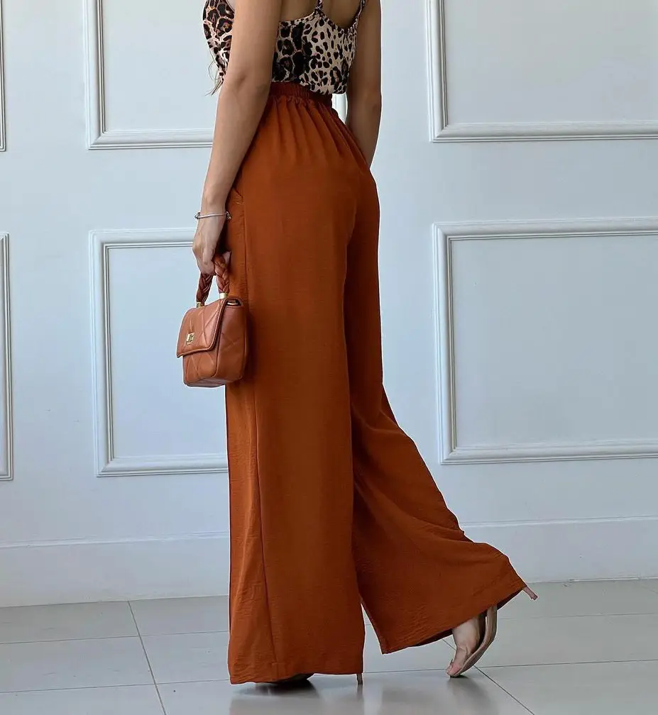 Women's Wide Leg Elastic Waist Pants Green Loose Pleated Casual — feature 11