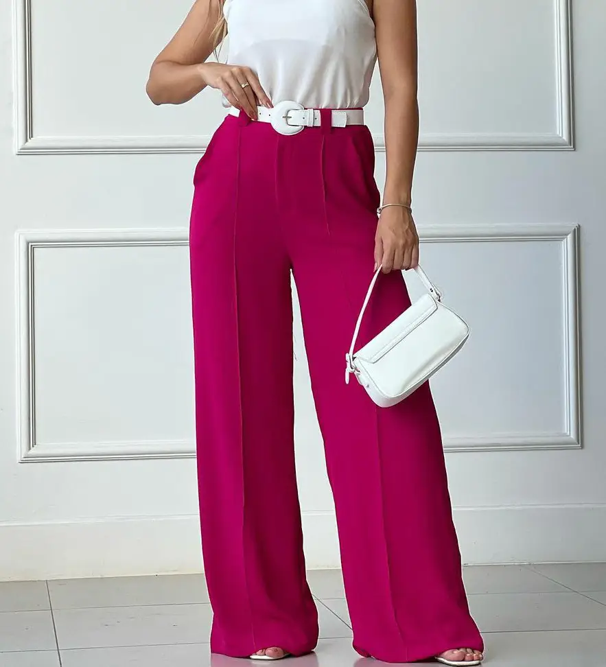 Women's Wide Leg Elastic Waist Pants Green Loose Pleated Casual — feature 14