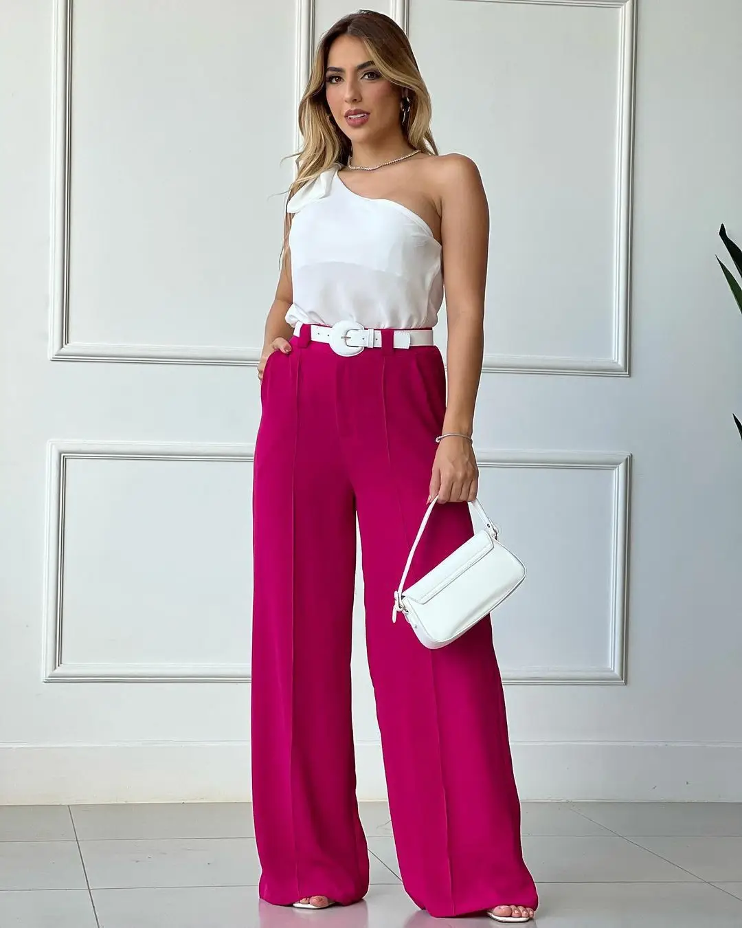 Women's Wide Leg Elastic Waist Pants Green Loose Pleated Casual — feature 18