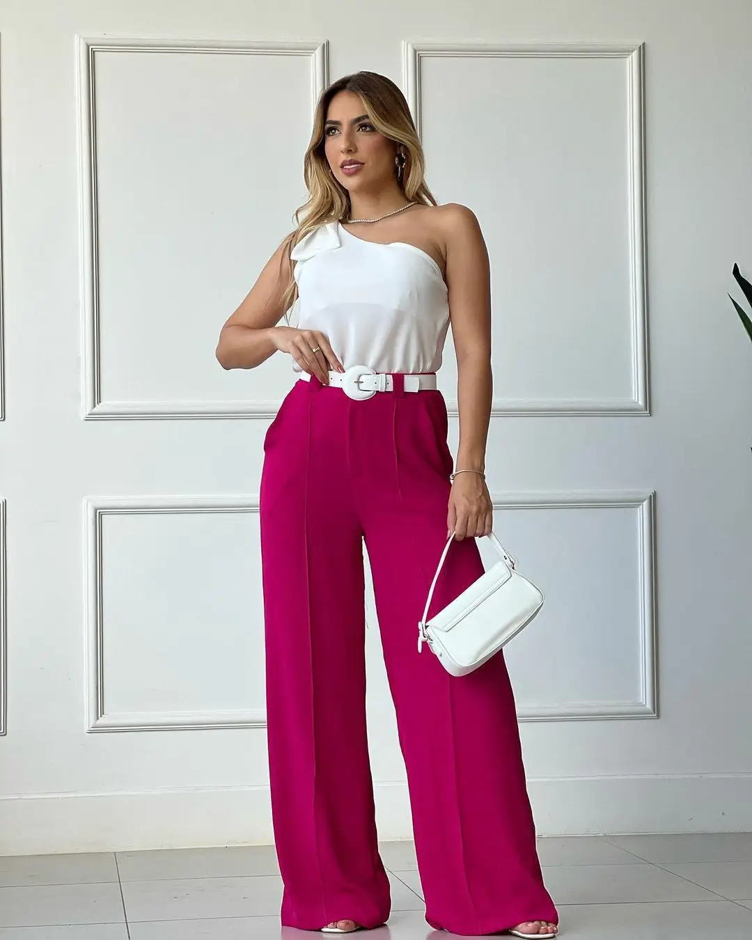 Women's Wide Leg Elastic Waist Pants Green Loose Pleated Casual — feature 19