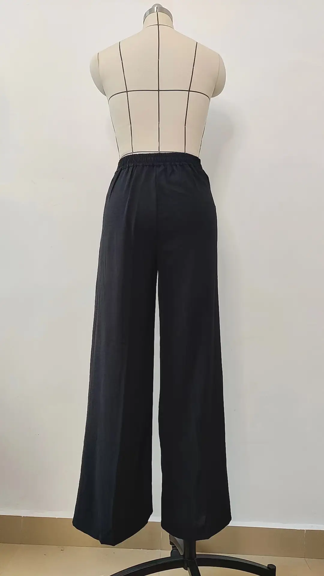 Women's Wide Leg Elastic Waist Pants Green Loose Pleated Casual — feature 27