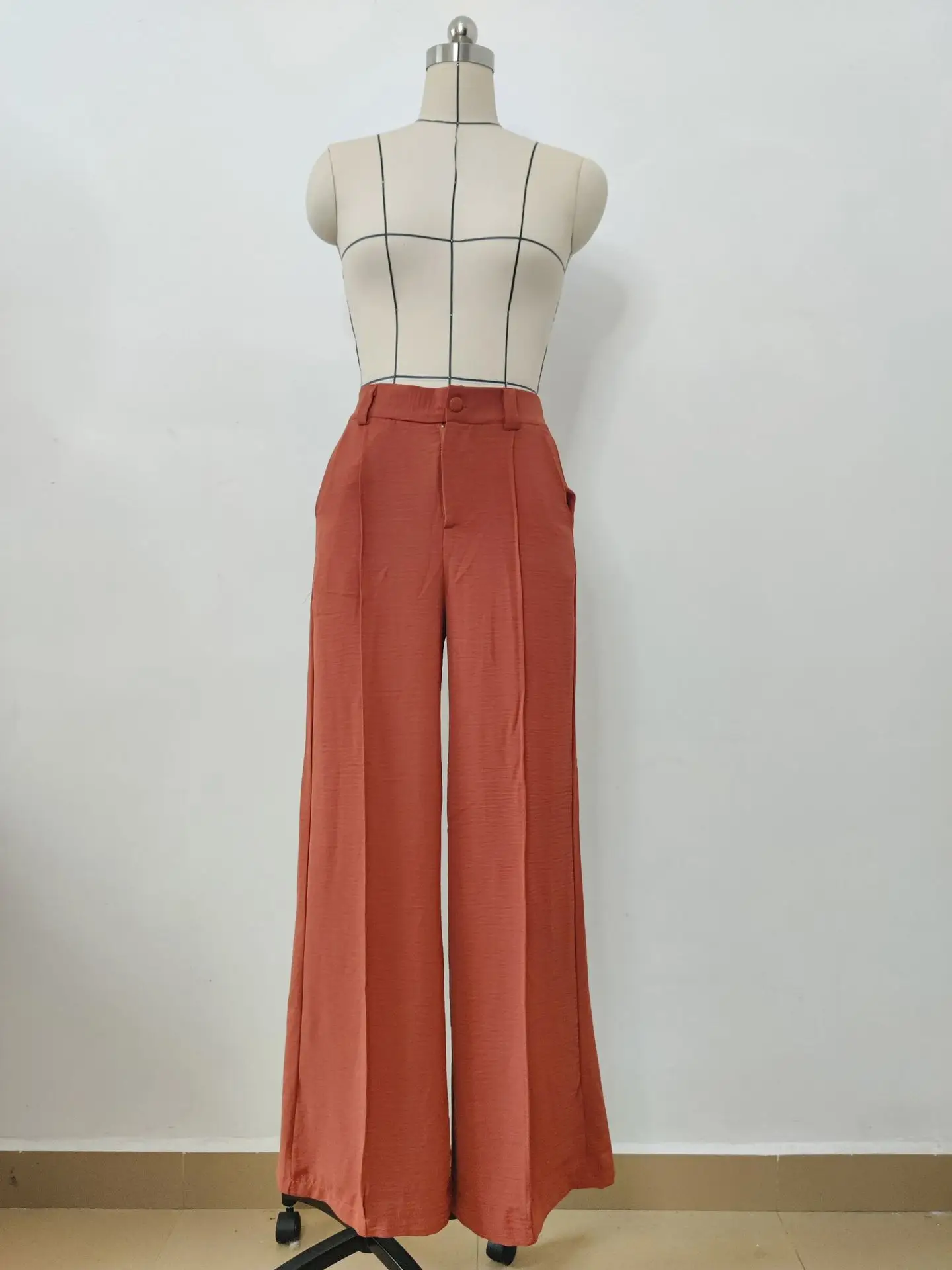 Women's Wide Leg Elastic Waist Pants Green Loose Pleated Casual — feature 3