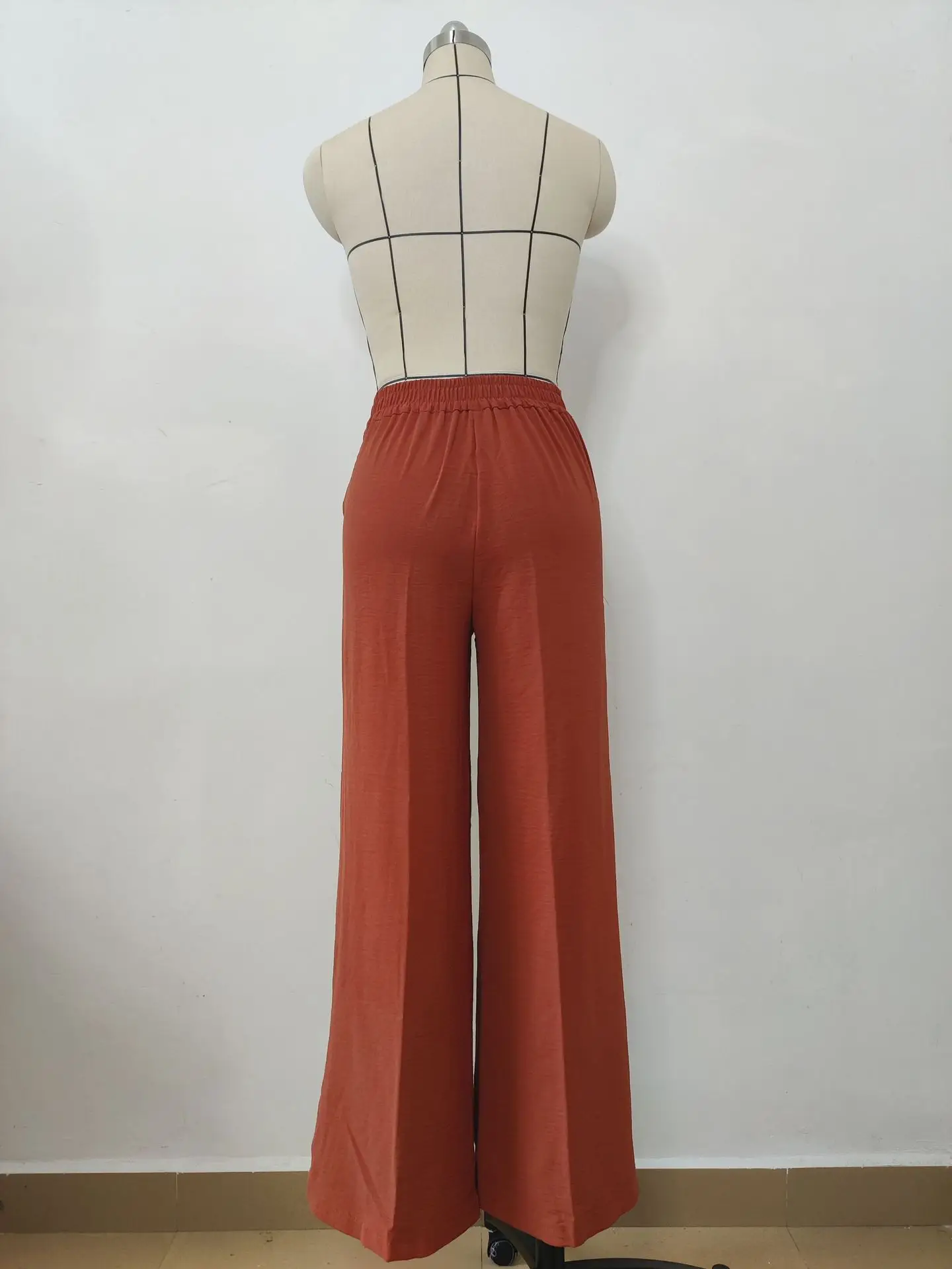 Women's Wide Leg Elastic Waist Pants Green Loose Pleated Casual — feature 4