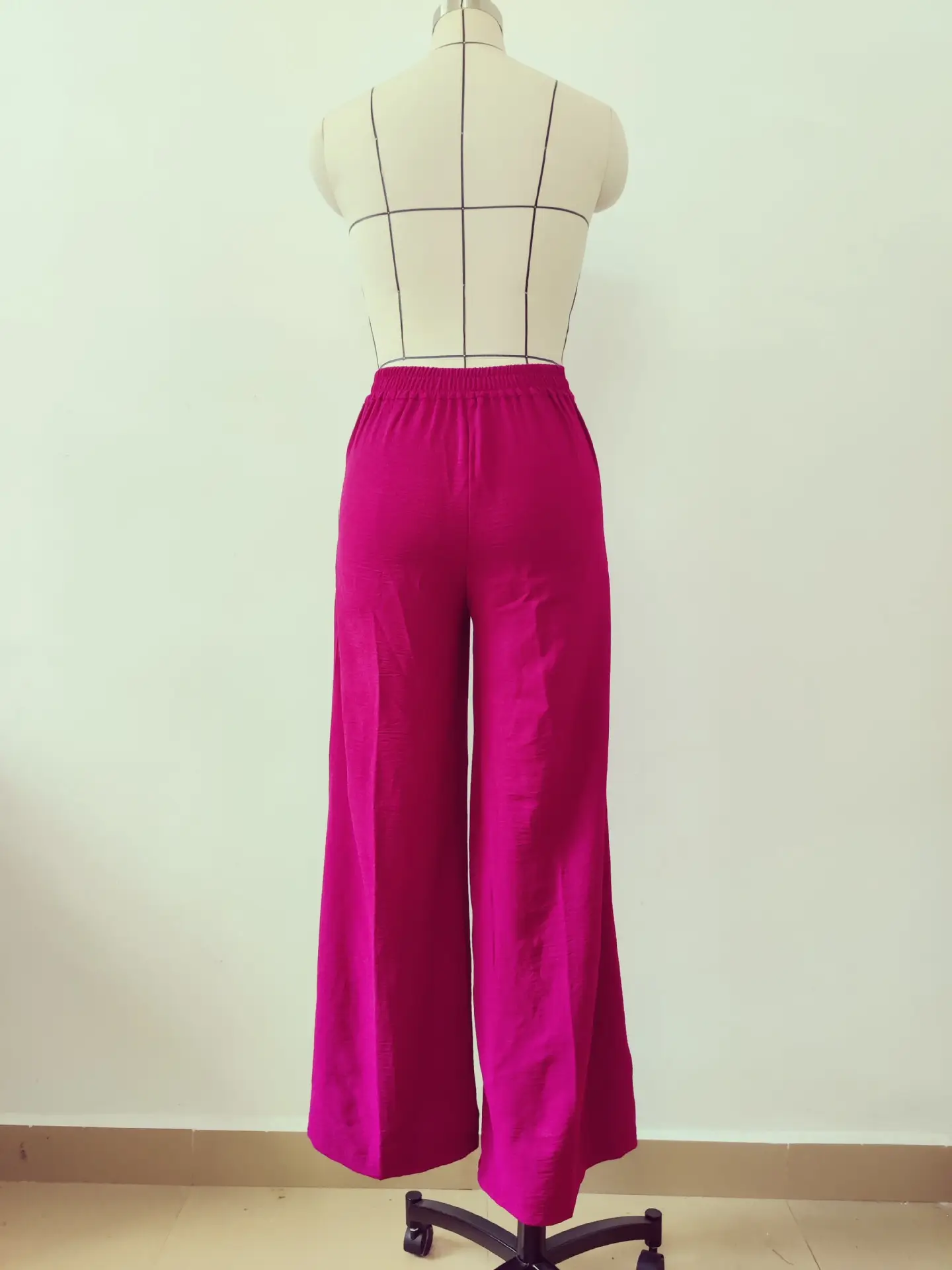Women's Wide Leg Elastic Waist Pants Green Loose Pleated Casual — feature 6