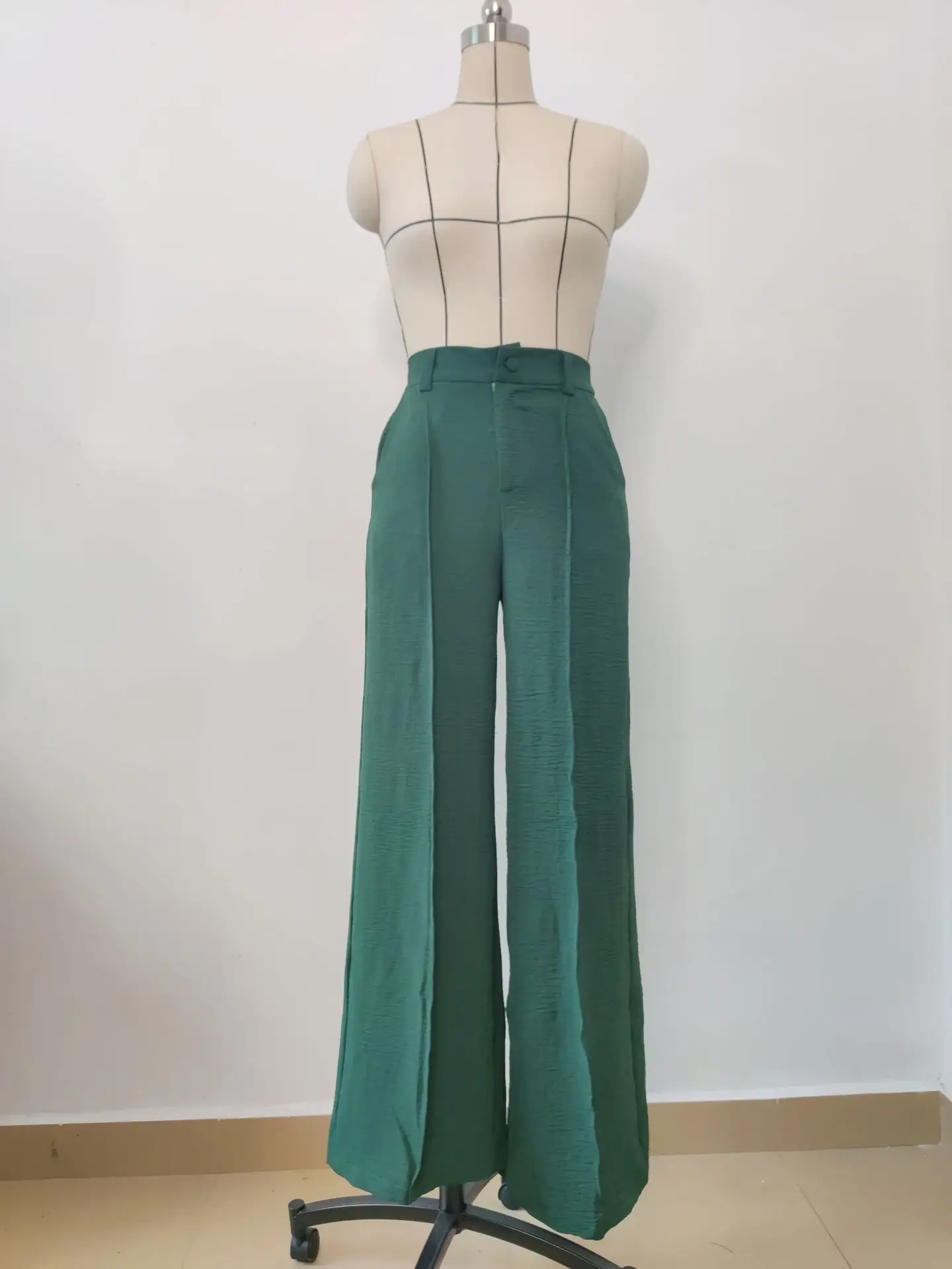Women's Wide Leg Elastic Waist Pants Green Loose Pleated Casual — feature 7