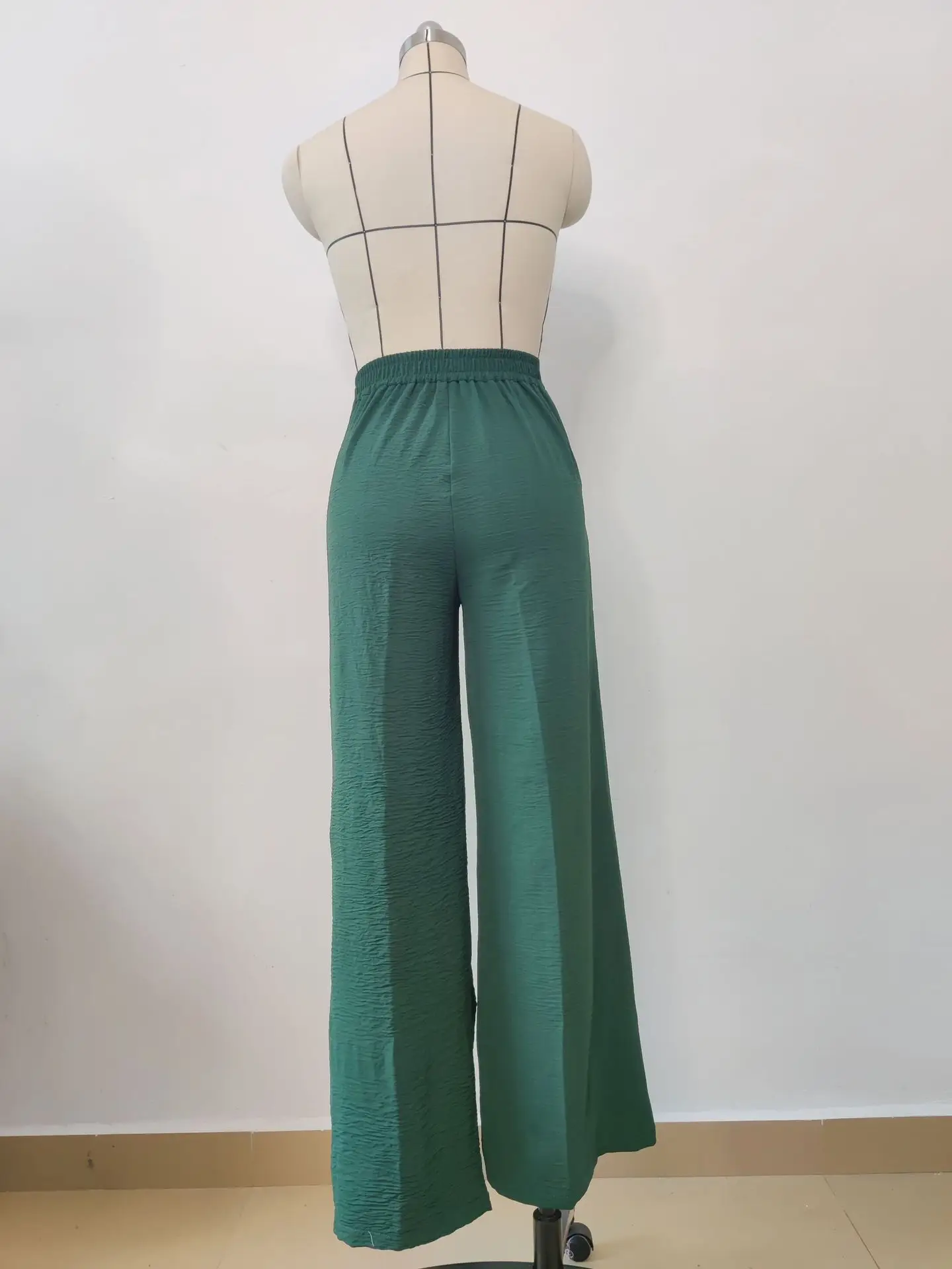 Women's Wide Leg Elastic Waist Pants Green Loose Pleated Casual — feature 8