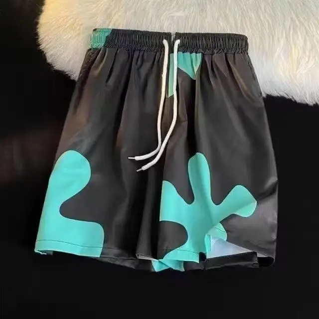 Green Purple Abstract Print Beach Shorts for Youth - Image 4