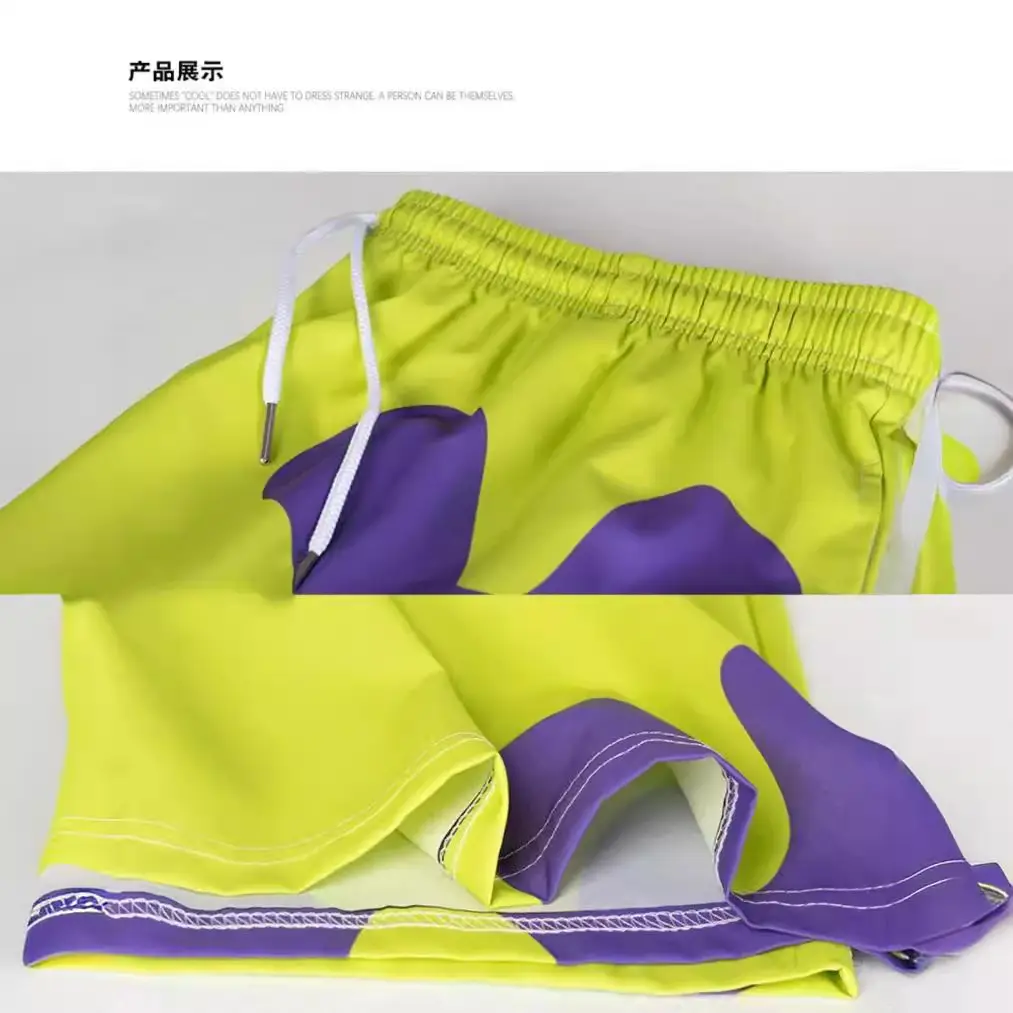 Green Purple Abstract Print Beach Shorts for Youth - Image 5