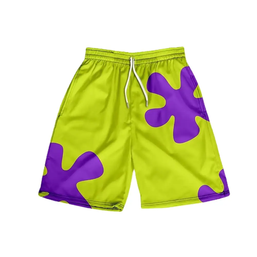 Green Purple Abstract Print Beach Shorts for Youth - Image 7
