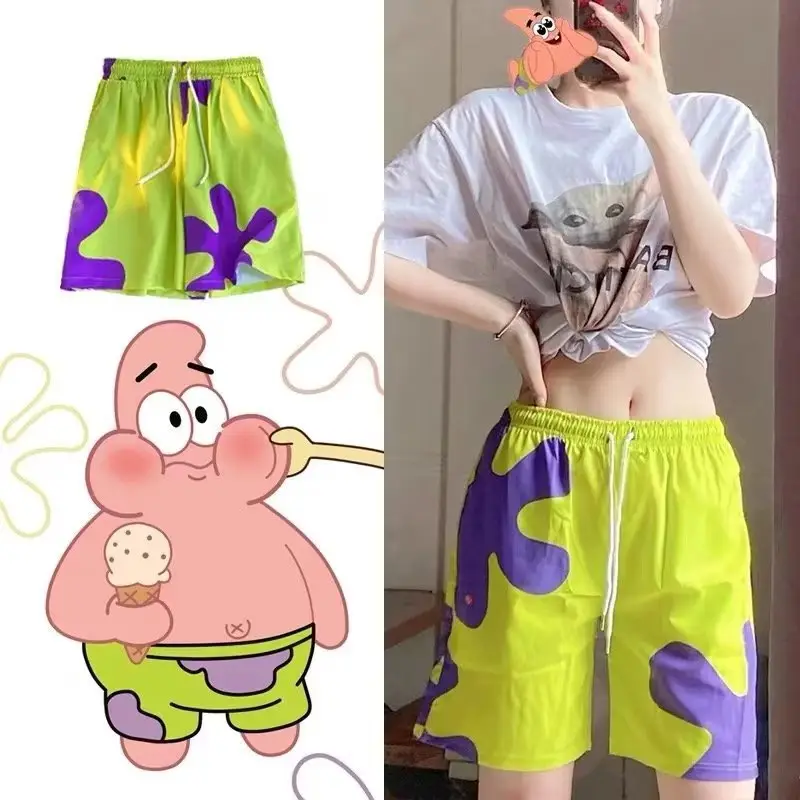 Green Purple Abstract Print Beach Shorts for Youth — feature 6