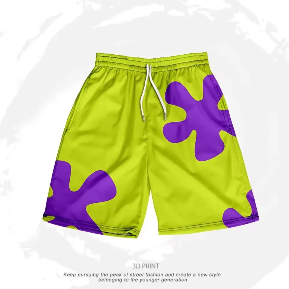 Green Purple Abstract Print Beach Shorts for Youth — feature 8