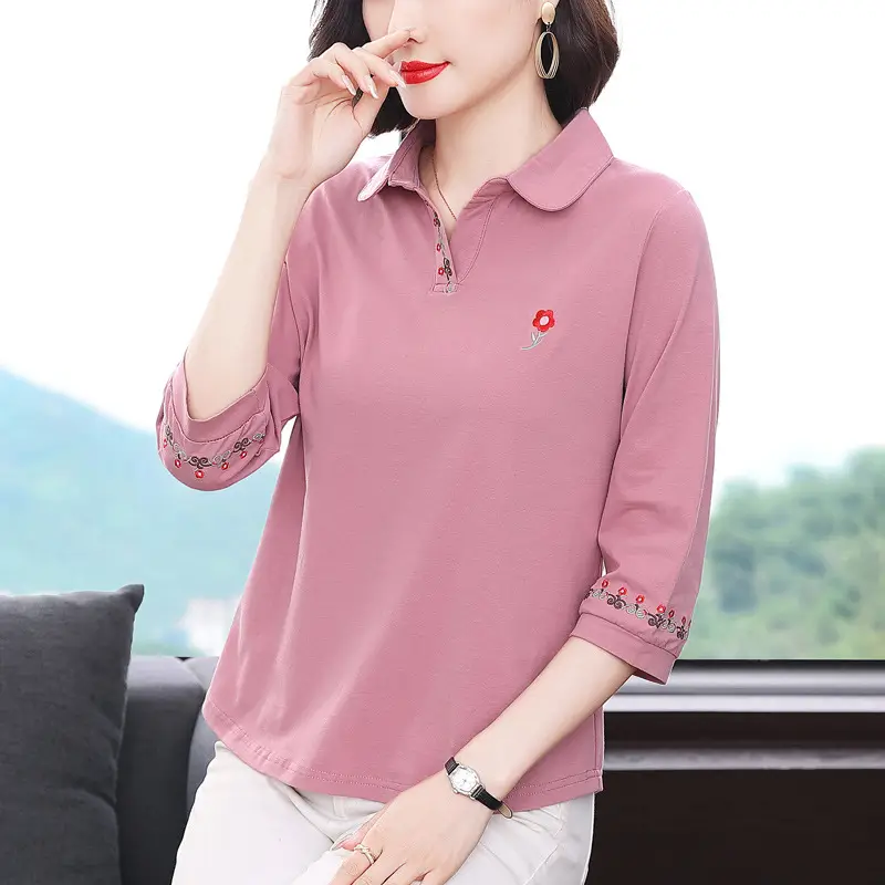Women Cotton Polo Shirt Pink Large Summer 2023 - Image 3