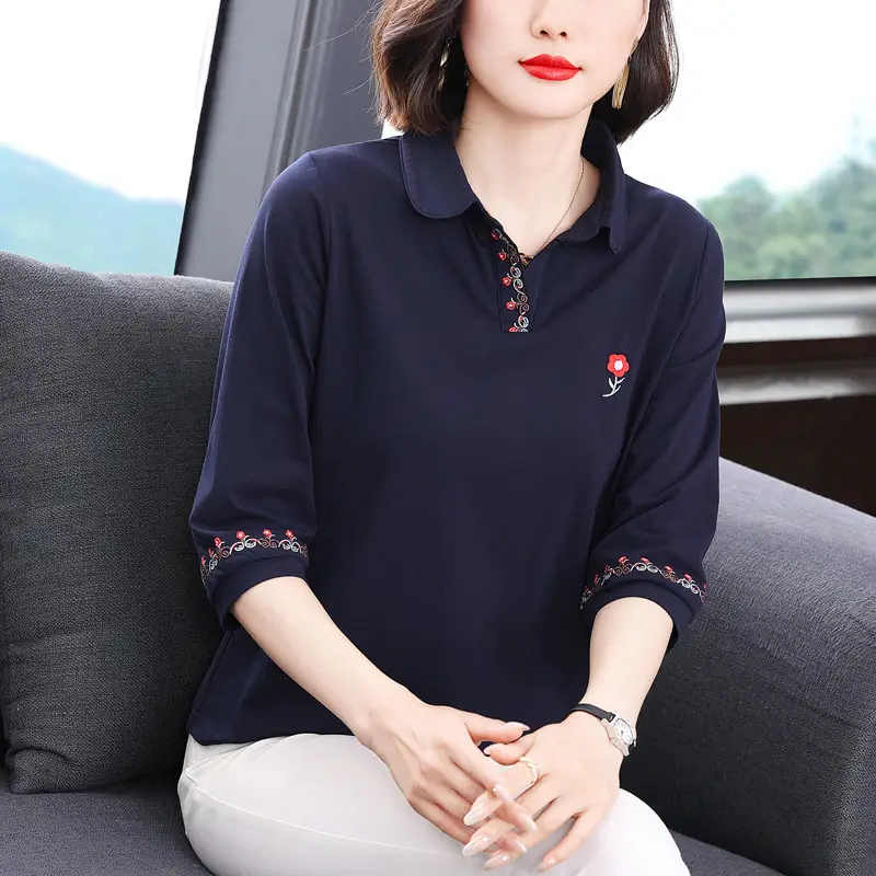 Women Cotton Polo Shirt Pink Large Summer 2023 - Image 2