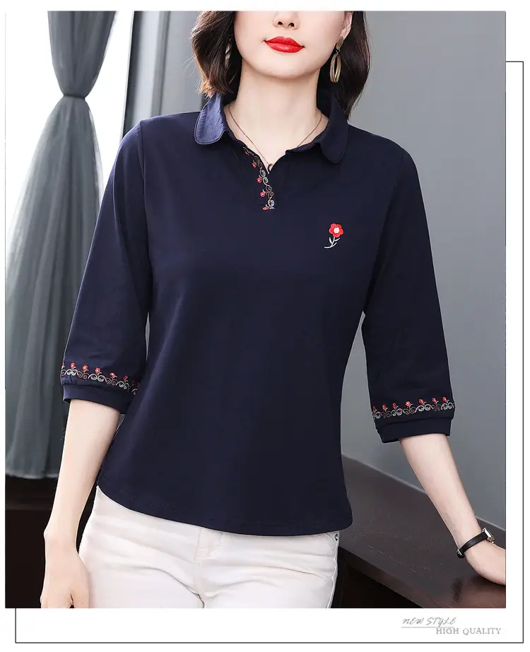 Women Cotton Polo Shirt Pink Large Summer 2023 — feature 11