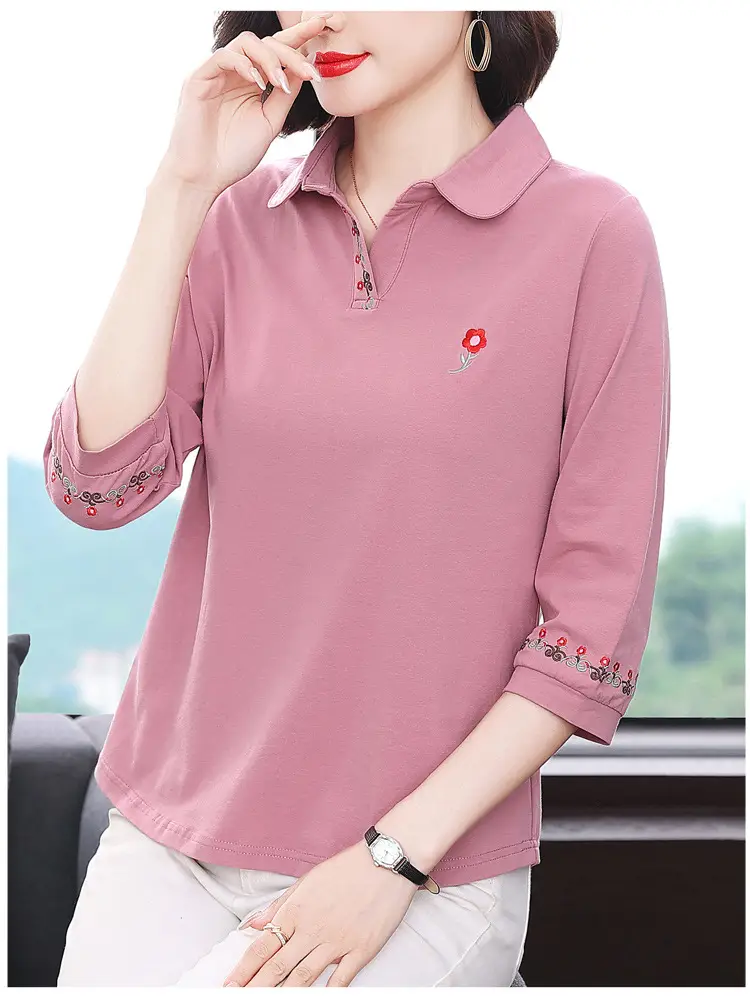 Women Cotton Polo Shirt Pink Large Summer 2023 — feature 13
