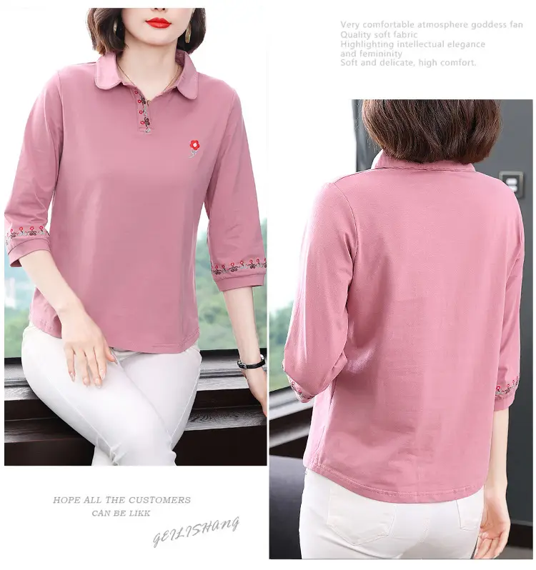 Women Cotton Polo Shirt Pink Large Summer 2023 — feature 14