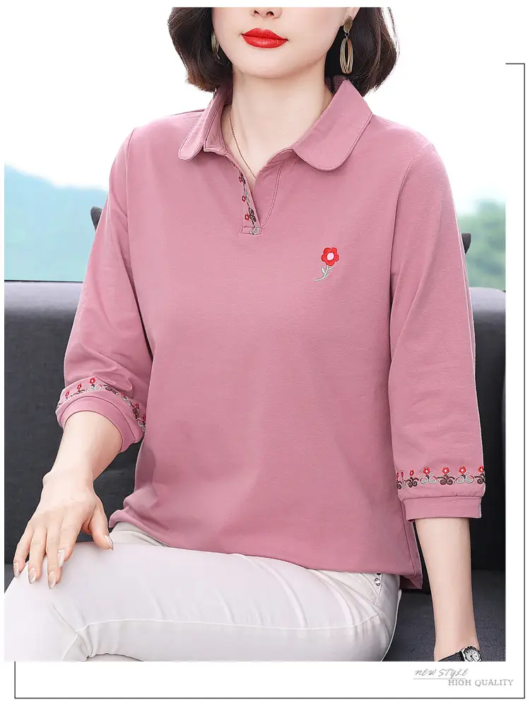 Women Cotton Polo Shirt Pink Large Summer 2023 — feature 15