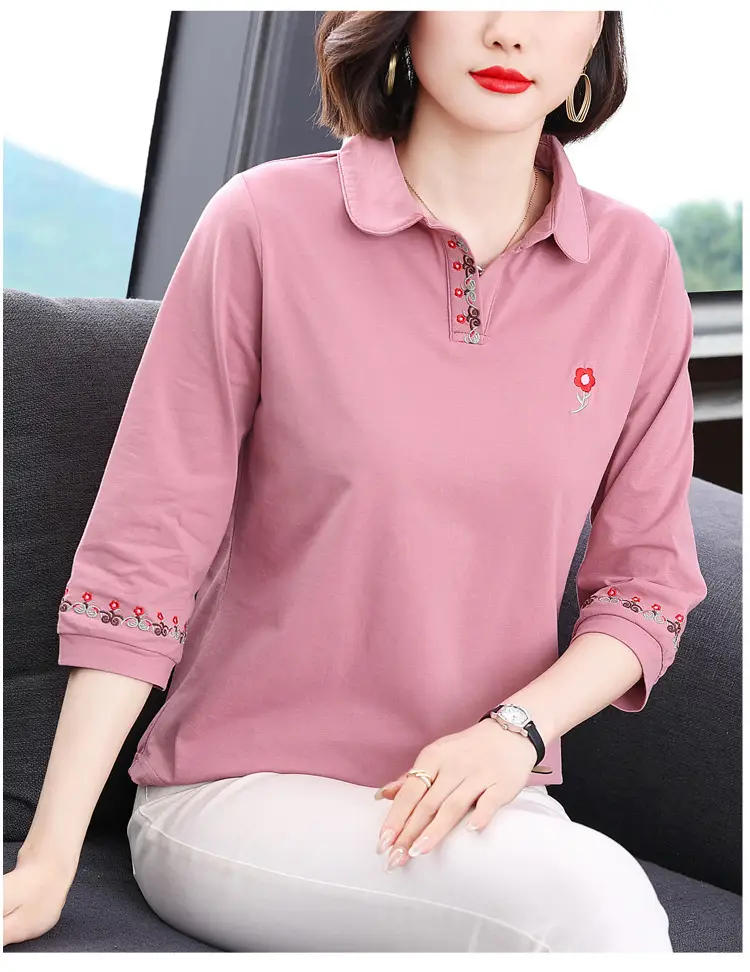 Women Cotton Polo Shirt Pink Large Summer 2023 — feature 16
