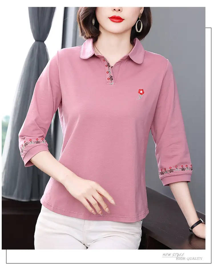 Women Cotton Polo Shirt Pink Large Summer 2023 — feature 17