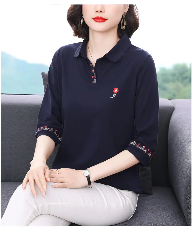 Women Cotton Polo Shirt Pink Large Summer 2023 — feature 9