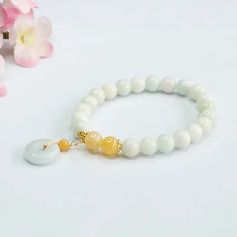 Jade Peace Buckle Bracelet Natural Grade White Yellow - Image 3