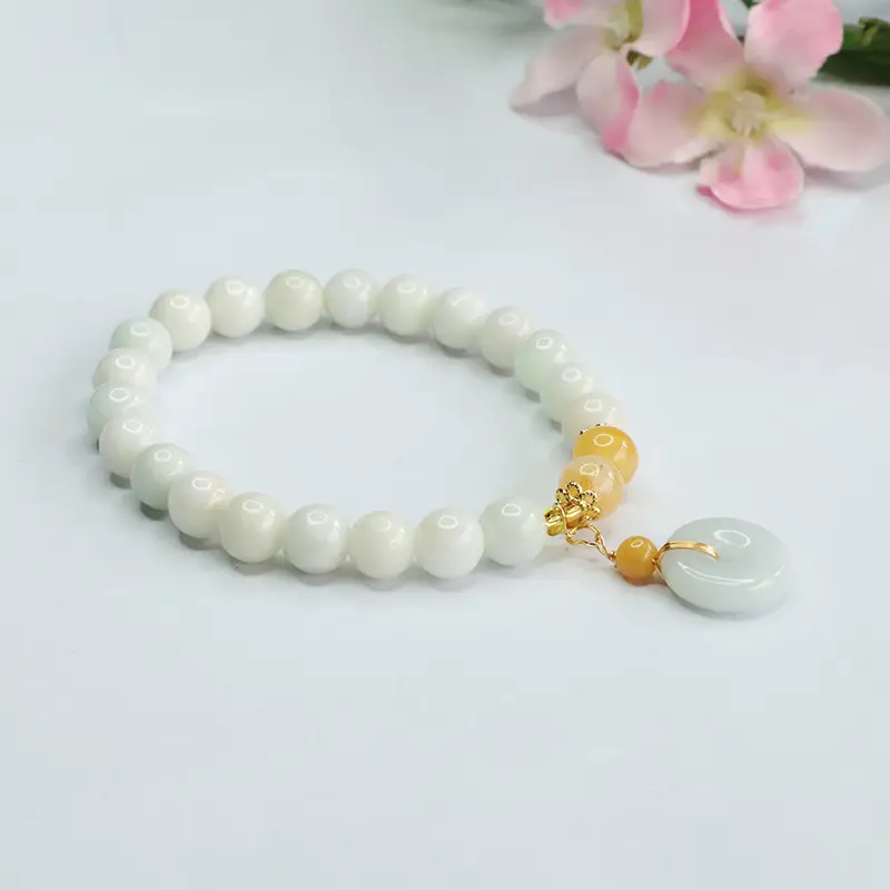 Jade Peace Buckle Bracelet Natural Grade White Yellow - Image 4