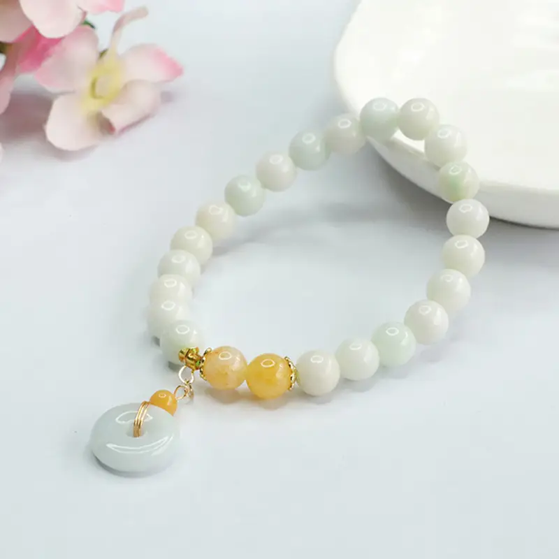 Jade Peace Buckle Bracelet Natural Grade White Yellow - Image 5
