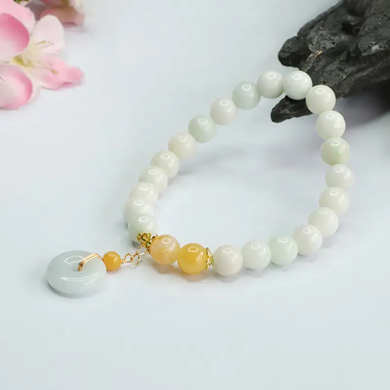 Jade Peace Buckle Bracelet Natural Grade White Yellow — feature 10