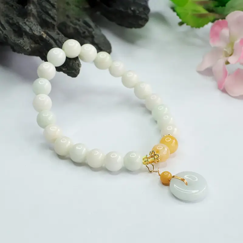 Jade Peace Buckle Bracelet Natural Grade White Yellow — feature 11