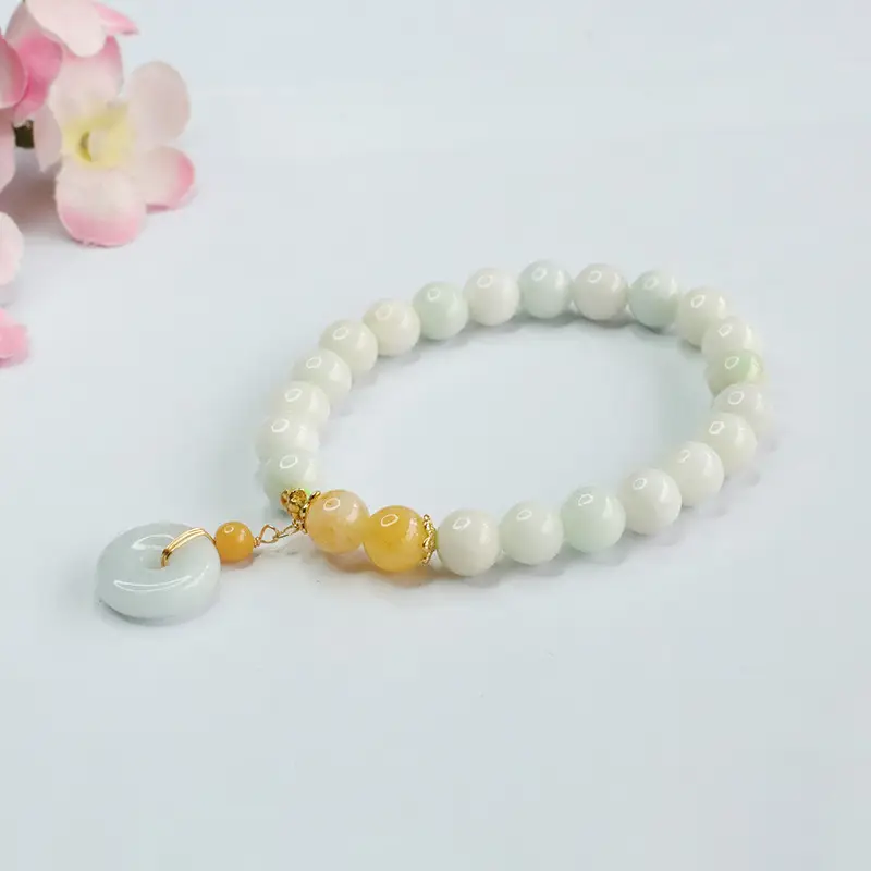 Jade Peace Buckle Bracelet Natural Grade White Yellow — feature 6
