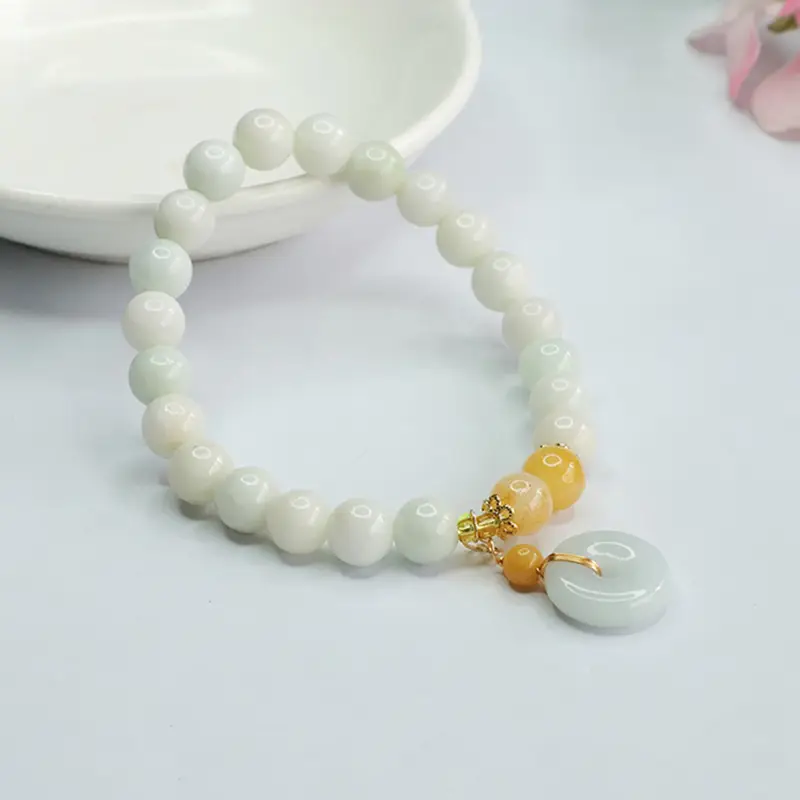 Jade Peace Buckle Bracelet Natural Grade White Yellow — feature 9