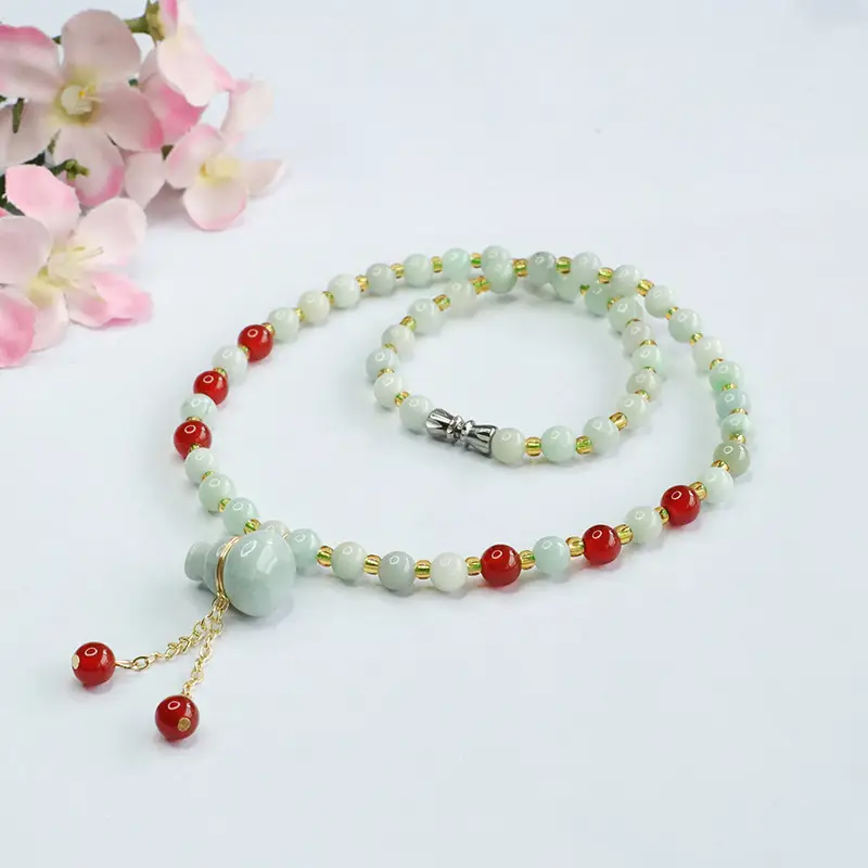 Guan Yu Jade Necklace with Red Agate Beads